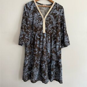 Saiph Made in Italy Brown & Blue Floral Boho Dress Women’s Size M